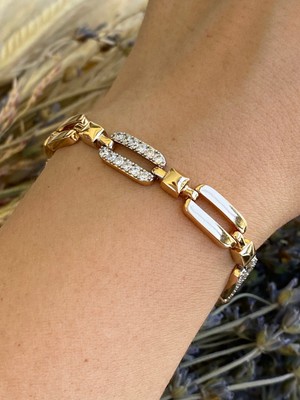 Normadia Şık ve Zarif Taşlı Altın Işçilikli Bileklik 17+2 cm