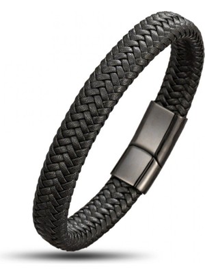 Normadia Şık Siyah Deri Örgü Çelik Bileklik, Zarif ve Dayanıklı Tasarım
