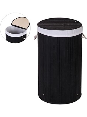 Eco Lounge El Yapımı Hasır Katlanır Çamaşır Sepeti Yuvarlak 55 Litre (35CM*35CM*61CM), Doğal Malzemeden Üretilmiş Çamaşırlık (Siyah)