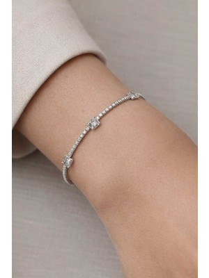 Normadia Zirkon Silver Suyolu Üç Taşlı Zarif Çelik Bileklik