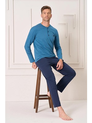 Erkek Penye Süprem Genç Önü Patlı Pijama Takımı | Petrol 4106