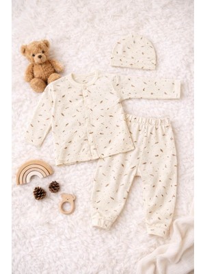 The Nest Kids Little Mami Explorer Premium Organik Pamuk Keşif Temalı Üçlü Bebek Seti Yaprak