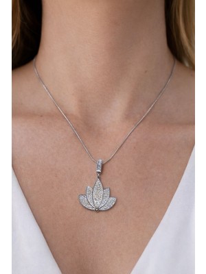 Suzi Shine Taşlı Lotus Çiçeği Çelik Kolye
