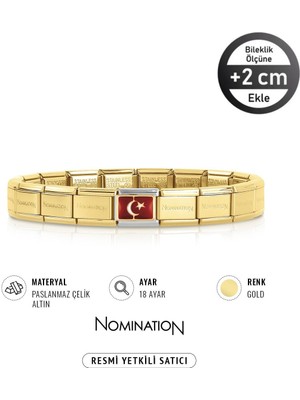 Normadia Italyan Tasarımlı 18 Ayar Altın ve Çelik Türk Bayrağı Bileklik