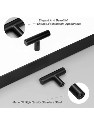 Eco Lounge Dolap Tutacakları, 10 Adet Çekmece Kolu ve Tutacak, Sağlam Paslanmaz Çelik, Siyah Dolap Kolu, Komodin ve Çekmeceler Için, Tek Delikli T Bar Tasarım, 5cm Uzunluk