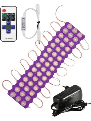 Powerr Led Aydınlatma 20 Adet 12 Volt 3 Watt 3 Lens Mor 3030 LED Modül 12A Tek Renk Rf Dimmer 3A Priz Tipi Adaptör Set