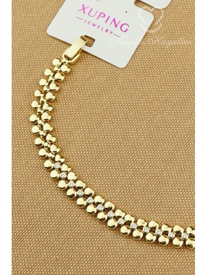 Normadia Zirkon Taşlı Dorika Bileklik, Gold Zincir, 17+3cm, Şık Takı