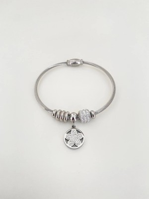 BG Jewellery Taşlı Yonca Çelik Bileklik