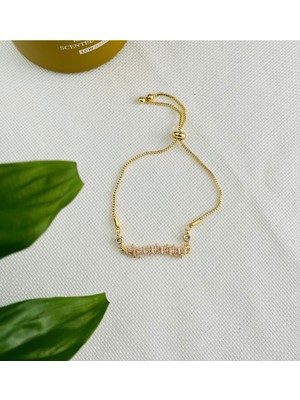 Normadia Şık Zirkon Taşlı Gold Asansörlü Çelik Ritm Bileklik