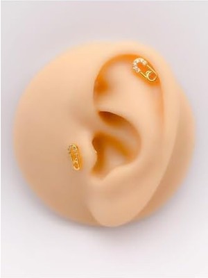 Mıth Sb Takı Tragus Piercing, Taşlı Çengelli Iğne, 316L Cerrahi Çelik, 1.2mm Kalınlık, 8mm Boy, Altın Renk