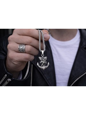 Paslanmaz Çelik Kartal Detaylı Gemici Çapa Erkek Kolye