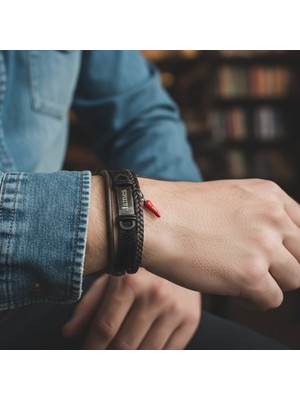 Vaoov Kişiye Özel Isimli Kahverengi Siyah Şans Biberi Deri Bileklik