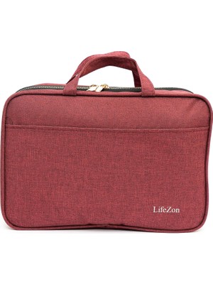 Makyaj Seyahat Çantası Bavul Düzenleyici Makyaj Bavulu Çanta Kozmetik Bakım Çantası (Bordo)