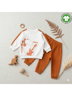 The Nest Kids Little Dino Premium Organik Pamuk Dinazor Desenli Günlük Bebek Alt Üst Takım