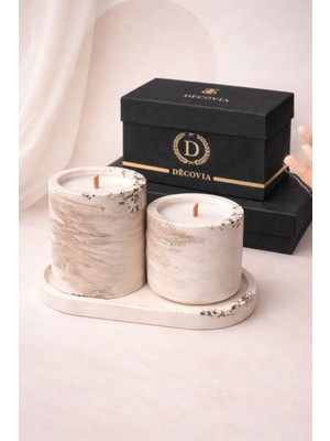 Decovian Home Desing-Crımson Noır Maıson - Rutilated Quartz Collection - Taş Tozu Mermer Desenli mumluk - %100 doğal vegan Soya wax-3 lü set