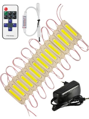 Powerr Led Aydınlatma 20 Adet 12 Volt 2 Watt 6500K Beyaz Cob LED Modül 12A Tek Renk Rf Dimmer 2A Priz Tipi Adaptör Set