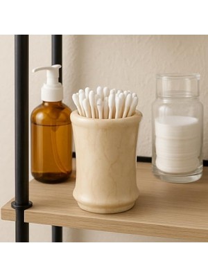 Eco Lounge Doğal Şampanya Mermer Yivli Bardak Diş Fırçası Tutacağı Makyaj Fırçası Düzenleyici, Bej