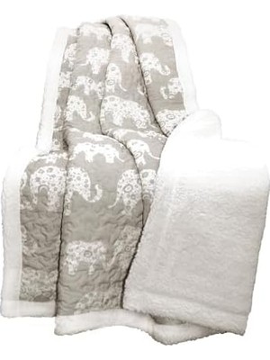Eco Lounge Lush Fil Geçit Töreni Bulanık Tersinir Battaniye, 152 cm x 127 Cm, Gri ve Beyaz