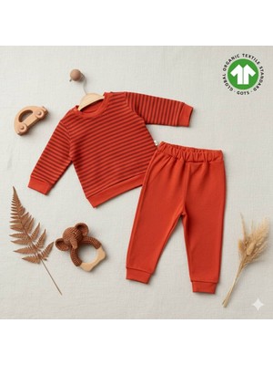 The Nest Kids Rust Bloom Premium Organik Pamuklu Çizgili Günlük Bebek Alt Üst Takım