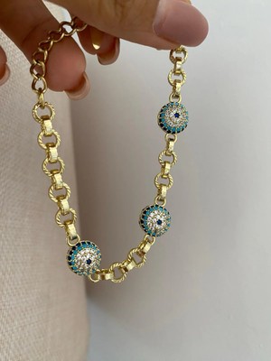 Normadia Şık 14K Taşlı Nazar Boncuğu Bileklik, Zarif ve Modern Tasarım