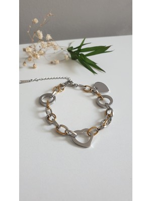 Normadia Şık Çelik Kadın Bileklik, Kalp ve Şans Detaylı, Trend ve Paslanmaz