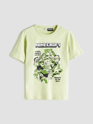 Lc Waikiki Yeni Sezon Bisiklet Yaka Minecraft Baskılı Erkek Çocuk Tişört