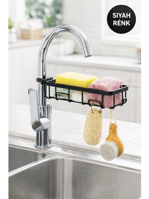 Toyfest Musluğa Takılan Siyah Süngerlik Sabunluk | Askılı Mutfak & Banyo Lavabo Organizer
