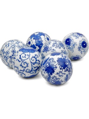 Eco Lounge Oriental Möbel 7,6 cm Blau & Weiß Porzellan Dekoration Ball Set (B)