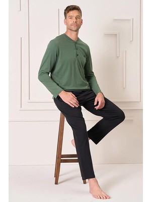 Erkek Penye Süprem Genç Önü Patlı Pijama Takımı | Yeşil 4105