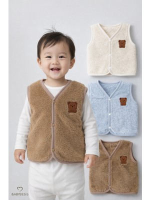 Babyden's 3’lü Welsoft Yelek Seti Erkek Bebek Çocuk Kışlık Peluş Yumuşak Çıtçıtlı Bebek Yeleği (6-36 Ay)