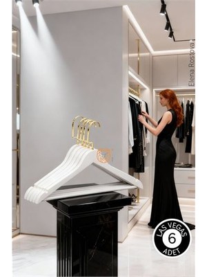 İlkyaz Fashion Lasvegas Ahşap Elbise Askısı - 6'lı Set Lüks Amerikan Kancalı Gardırop Düzenleyici  Ilkyzhb-