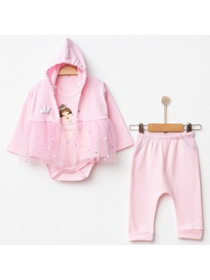 The Secret Desire Kız Bebek 3’lü Tüllü Takım (Kapüşonlu Hırka + Body + Pantolon) 0-3 Ay