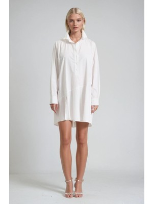 Lijuri Gömlek Yaka Düğmeli Bol Kesim Mini Gömlek Elbise 2024