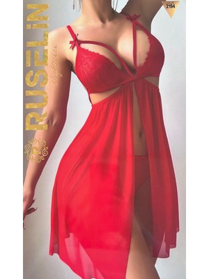 HK Underwear Sevgililer Gününe Özel Dantel Detaylı Transparan Gecelik Takımı – Kırmızı