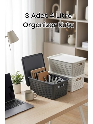 Vivenda 3 Adet 4 Litre Organizer Sepet, Plastik Saklama Kutusu, Dolap Içi Düzenleyici