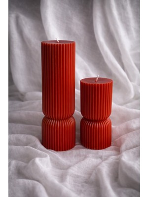 Çizgili Sütun Mum 2'li Set