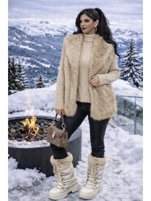 See More Yüksek Kalite Peluş Kürk Yelek Dik Yaka Triko Kombinli