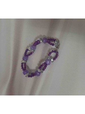 Shine Elagance Mor Cam Boncuk Aralarda Doğal Gümüş Rengi Kristal Kapaması Gümüş Rengi Çelik Şık Kadın Bileklik Sevgililer Günü Hediyesi