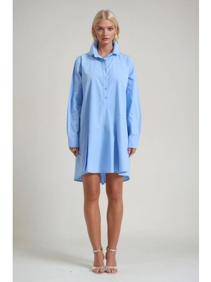 Lijuri Gömlek Yaka Düğmeli Bol Kesim Mini Gömlek Elbise 2024