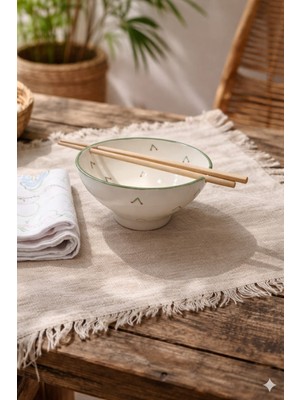 Ceresshop El Yapımı Seramik Noodle Kasesi- Kiraz Desenli