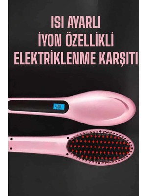 Pazarcan Fön Tarağı Saç Düzleştirici Sıkı Dişli Isı Ayarlı Elektriklenme Karşıtı
