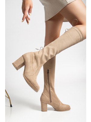 Miss Zülüf Kadın Topuklu 7 cm Streç Çizme Çorab