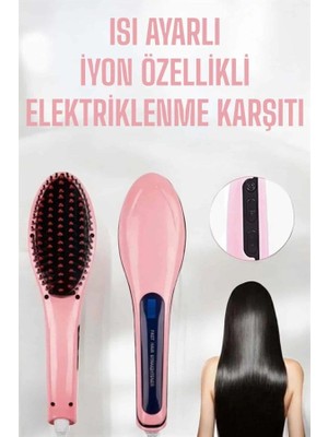 Pazarcan Fön Etkili Saç Düzleştirici Tarak Yıpranma Karşıtı Döner Kablo Isı Ayarlı