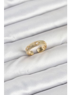 Pazarcan Pirinç Gold Renk Zirkon Taşlı Kutup Yıldızı Model Kadın Yüzük