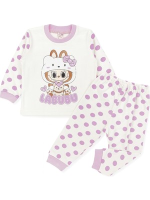 The Secret Desire Labubu Baskılı Puanlı Kız Çocuk Pijama Takımı (Uzun Kollu Üst + Alt) 6-12 Ay