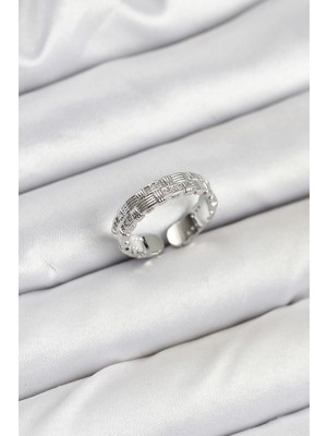 Pazarcan Pirinç Gümüş Renk Zirkon Taşlı Sırım Kadın Yüzük
