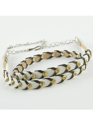 Ayena Moda Örgülü Deri Taşlı Kemer