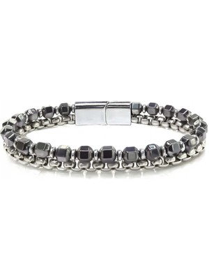 Neararsanbizde Elmas Kesim Hematit ve Çelik Zincir Bileklik 33572B21D1