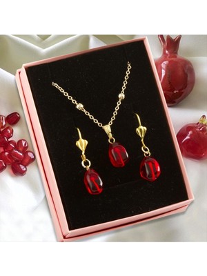 Ayena Moda Cam Sanatı Murano Nar Tanesi Kutulu Set Kolye