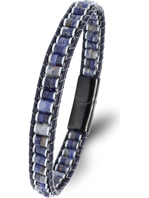 Neararsanbizde Orijinal Deri, Lapis Doğaltaş ve 316L Titanyum Çelik Erkek Bileklik 33572B22D10